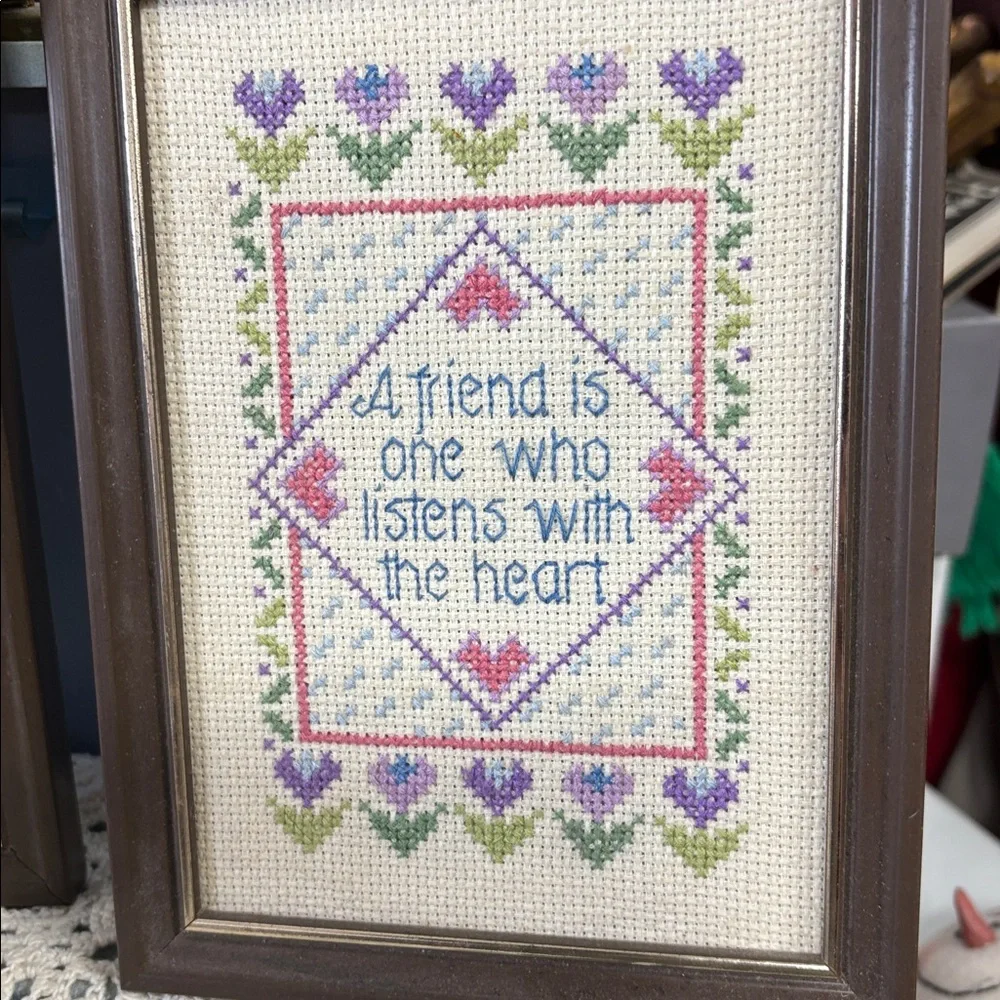 Handcrafted Cross-Stitch Wall Plaque - Pastel Floral